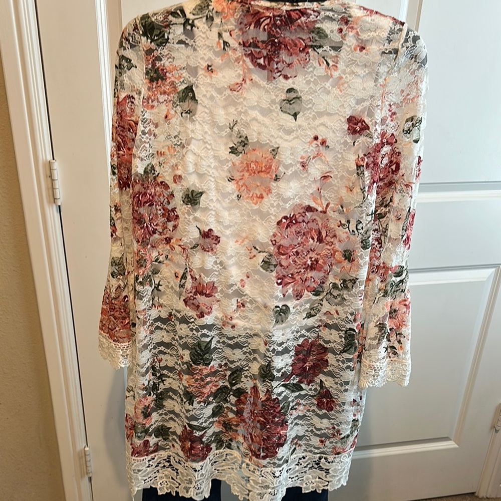 Jolie & Joy Cream and Pink Lace Jacket Open Front size XL - Picture 6 of 6